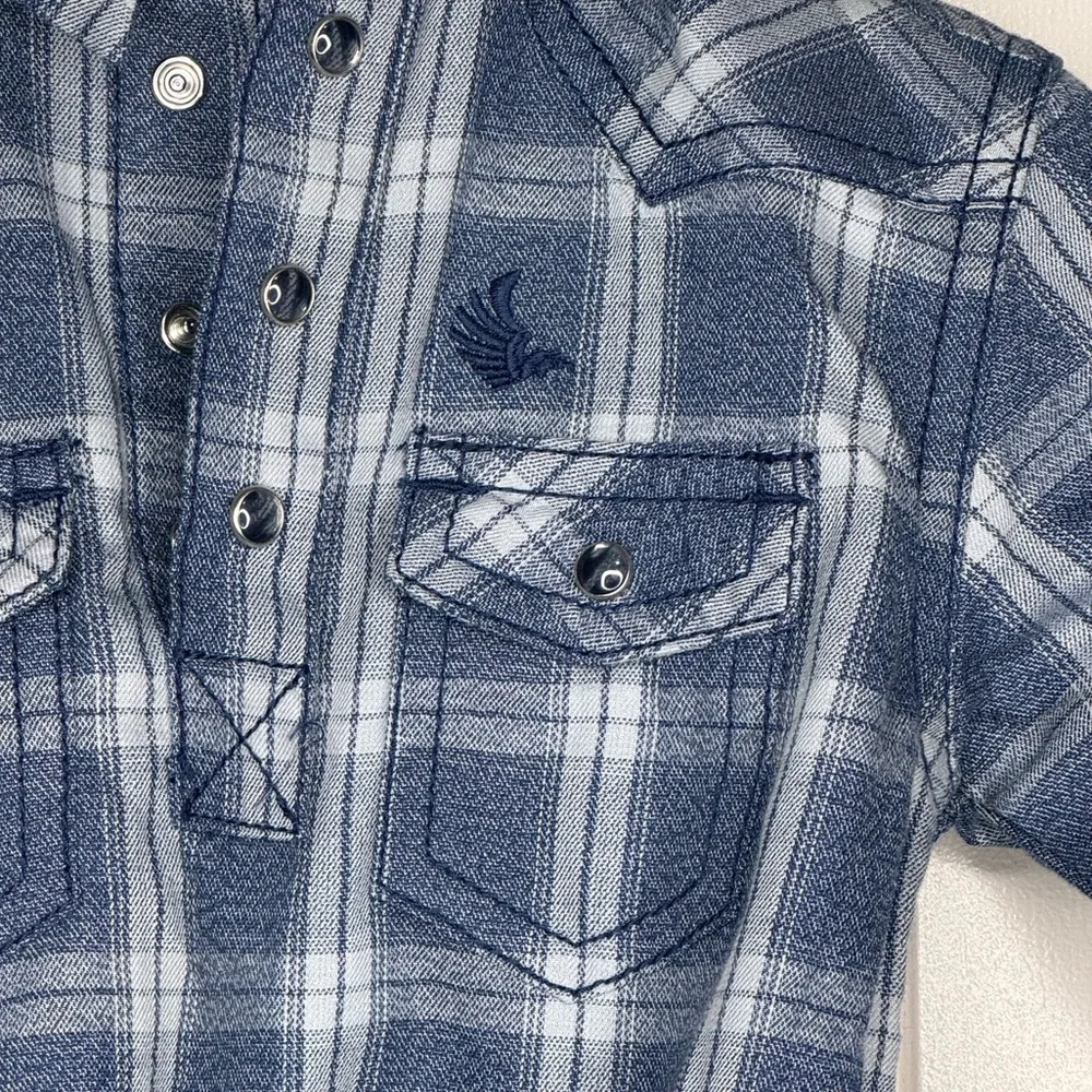 Baby Plaid Long-Sleeve One-Piece Bodysuit - Blue